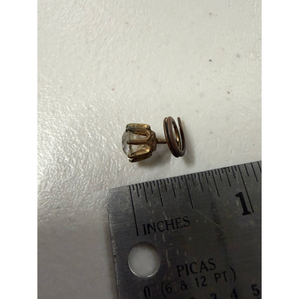 Vintage Gold Tone Clear Rhinestone Screw Back Single Stud Earring Replacement